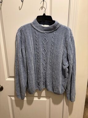 Vintage Alfred Dunner Light Blue Cable Knit Mock Neck Sweater